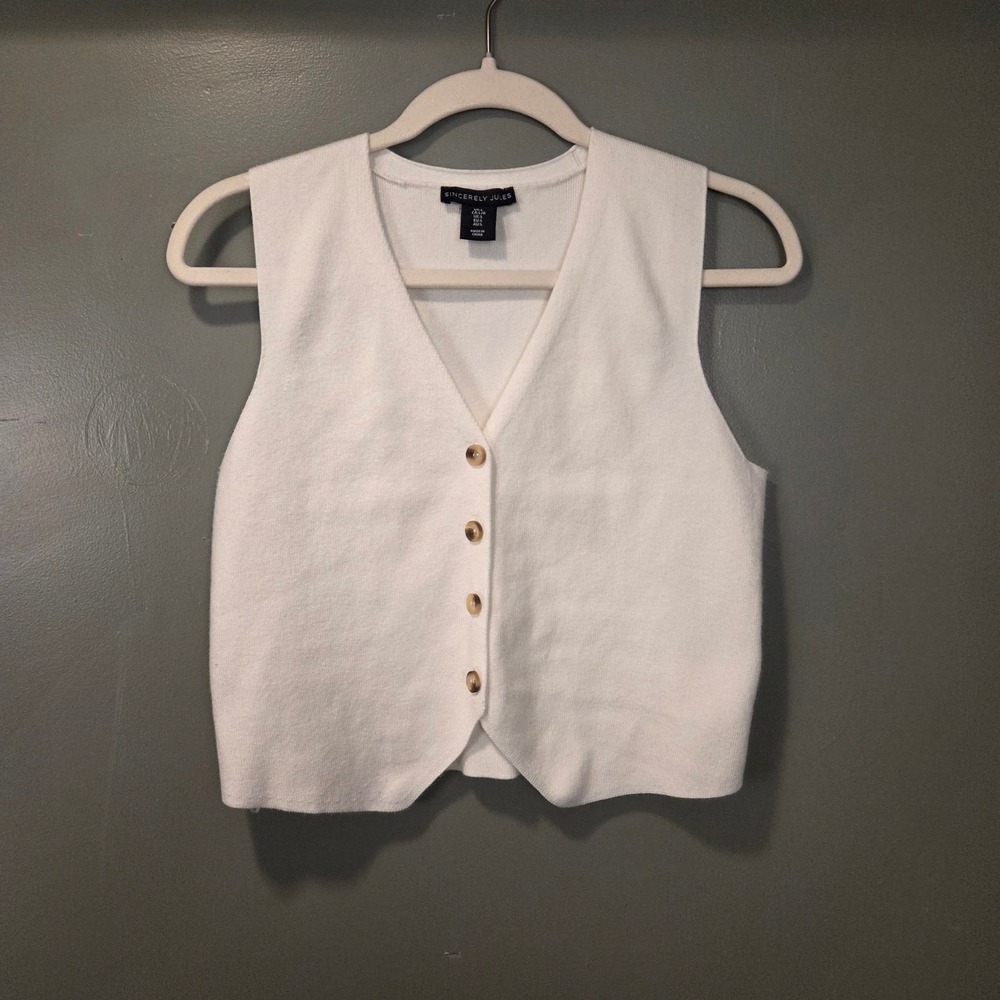 Sincerely Jules Women's Lightweight Knit Button Up Sweater Vest, Size L, Ivory‎